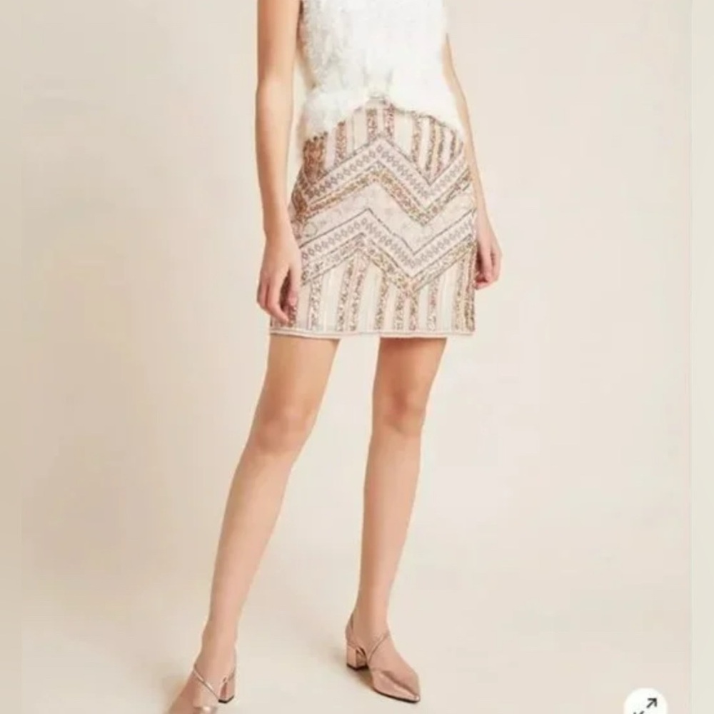 NWT Anthropologie Anthro Darla Embroidered Embellished Sequin Gold Skirt size 4